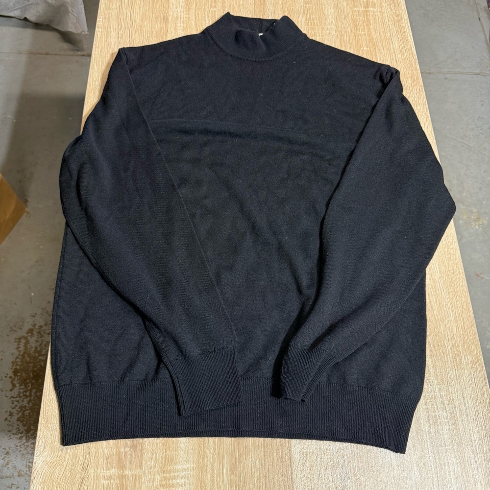 Vintage L. Magnin Men's Black Mock Neck 100% Virgin Wool Sweater Made in Italy